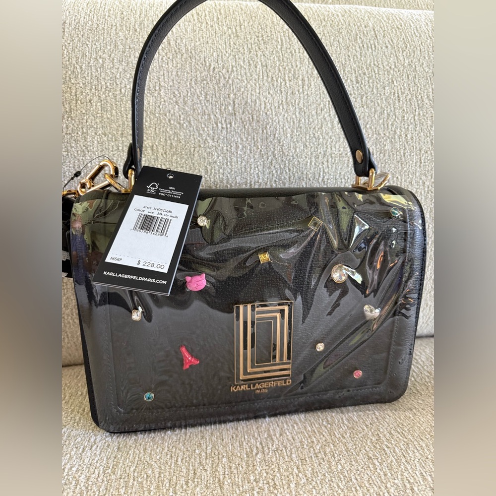 Karl Lagerfeld Black Crossbody Bag with Gold Accents